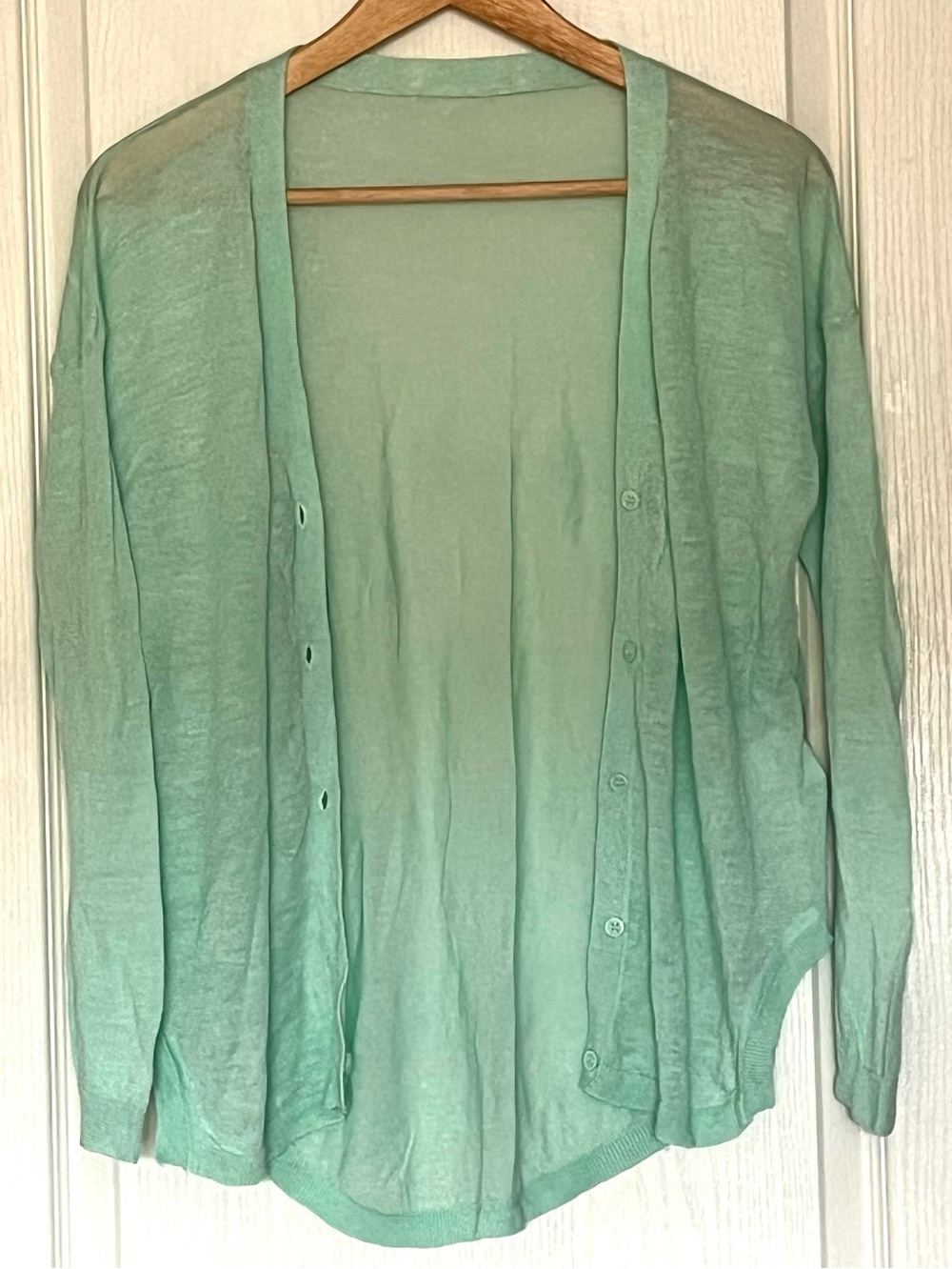 Mint Green 100% Linen Curved Side Vent Knit‎  Cardigan M Sheer Lagenlook Style